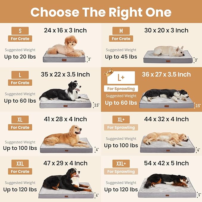 OhGeni Orthopedic Waterproof Dog Bed for Medium Large Dogs, Machine-Washable Removable Cover in Easy-Clean Fabric, High Density Foam & Easy-Carry Handle, Wider and Larger, 36 inch (Brown)