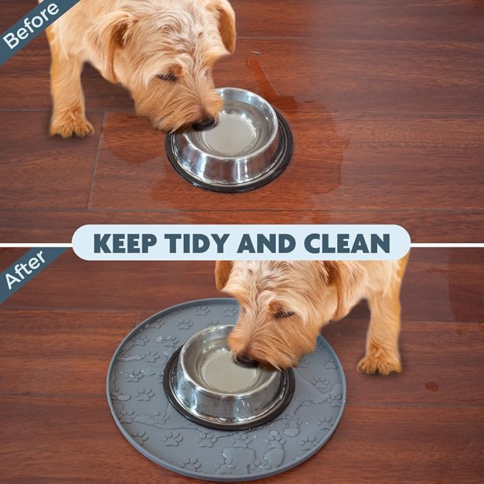SUNLAND Silicone Pet Feeding Mats for Food and Water Pet Placemat for Dog and Cat Waterproof Non-Slip Feeding Bowl Mat Raised Edge Prevents Residue from Spilling onto The Floor Pets Accessories 2 Pack