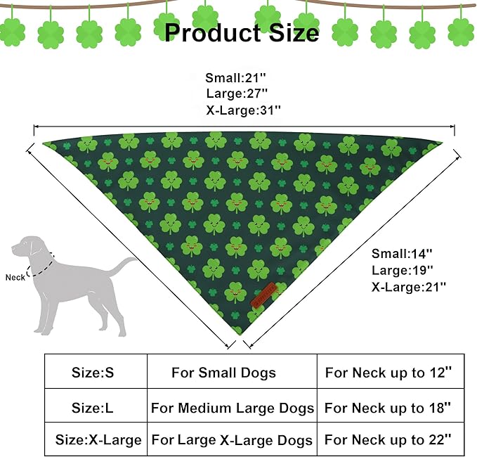 ADOGGYGO St Patrick Dog Bandana 2 Pack, Reversible Shamrock Pet Scarf Bib, Adjustable Fit Green St Patricks Day Bandanas for Small Dogs (Small)