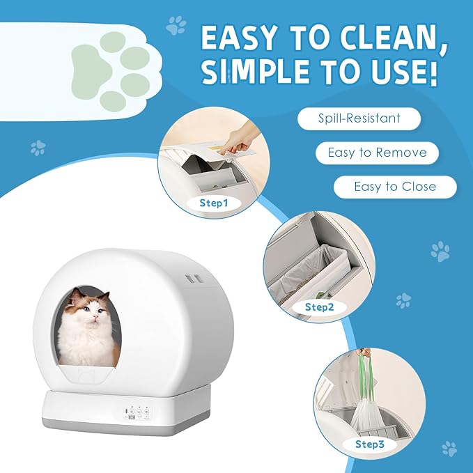 60 Count Cat Litter Box Liners Bag Compatible with Meo Want Self-cleaning Cat Litter Box MW-SC01 MW-SC02 MW-LR01, Leak-Proof Drawstring Bags - Heavy Duty Replacement Liners 18" x 12.6"
