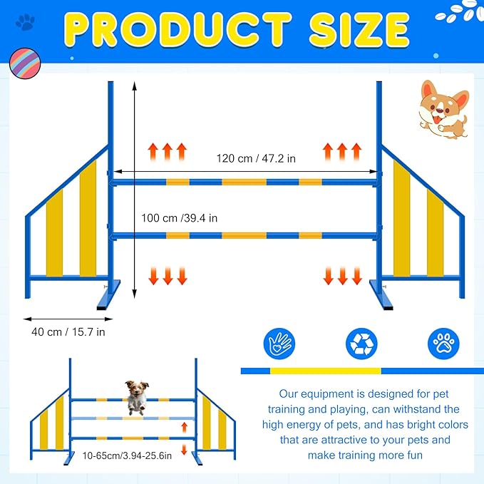 Agility Wing Jumps with Bar Dog Training Hedge Metal Frame Adjustable Pet Hurdles Jump Bars for Indoor Outdoor Dog Pet Agility Course Game