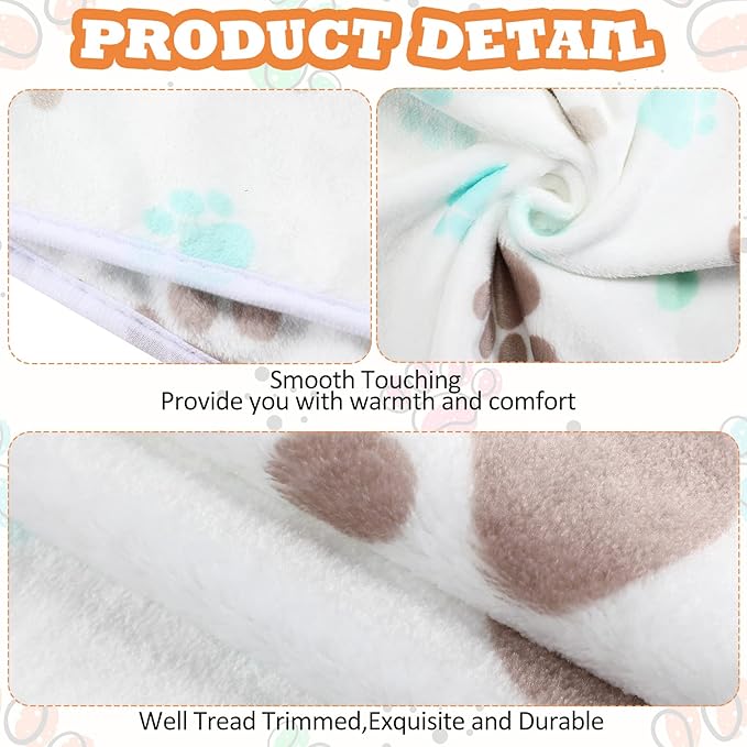 Tatuo 4 Pcs Dog Blanket for Pet Cat Blankets Indoor Puppy Teething Stuff Toys Paw Print Fleece Soft Blanket Sleep Mat for Guinea Pig Cage(Milky White,Small(24 x 16 Inch),Square)