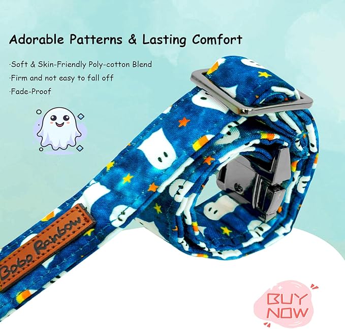 Halloween Dog Collar, Ghost Print Adjustable Pet Collar Blue Cute Cotton Soft Collars with Bow Tie Fall Metal Buckle Holiday Puppy Collars Boy&Girl Gift for X-Large Dogs