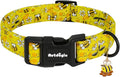 Yellow Dog Collar for Small Dogs, Spring & Summer Theme Small Dog Collars Featuring Bee Pollinating White Flowers Pattern, Adjustable Cotton Collar for Girl Boy Dogs -S