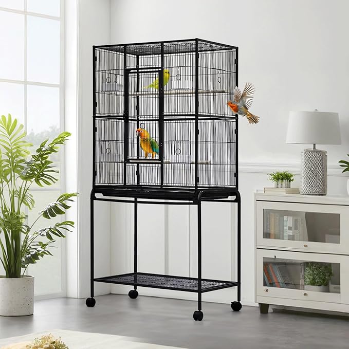 Large Bird Cage,62.6" H Big Bird Cage with Stand for Parakeets Parrots Conures Lovebird Cockatiel Black