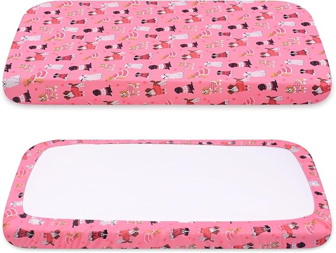Replacement Dog Bed Covers Elastic Edged Washable Pet Bed Protector with Pink Dog Pattern Design for Medium & Large Pet Beds, Cover Only (Pink, 52.0" L x 28.0" W x 5.0" Th)