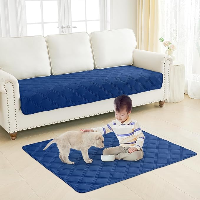 Smiry Waterproof Dog Bed Cover Blanket 68x82, Soft Reversible Pet Blanket, Washable Leakproof Cats Dogs Couch Cover for Sofa, Couch, Furniture, Navy/Blue