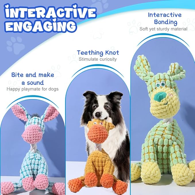 2025 New Dog Toys, Indestructible Plush Dog Toy, Dogs Toys for Aggressive Chewers, Dogs Squeaky Chew Toy for Indoor Pups Teething (Orange 1pcs)