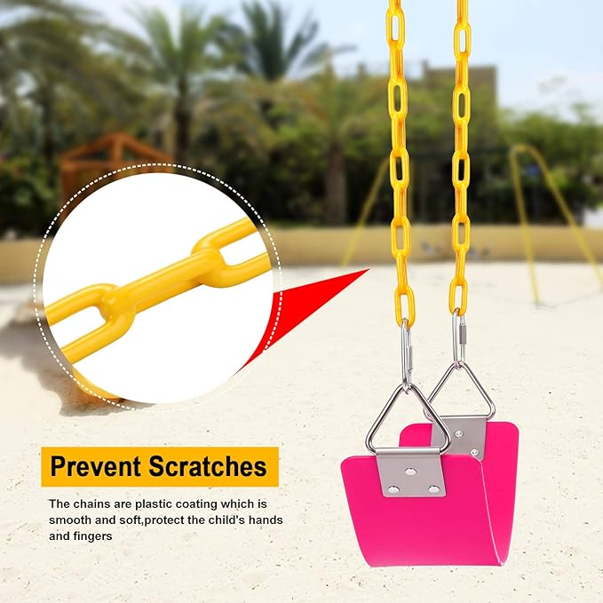AGPTEK Swing Set, Seat with 66 Inch Anti-Rust Chains Thermoplastic Coated, Support 250lb, Cushion Accessories Replacement with Snap Hooks for Outdoors, Playground, Jungle & Gym - Pink