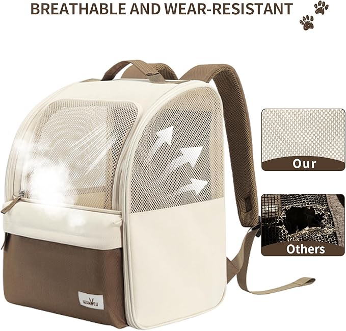 Cat Carrier Backpack,Steel Wire Frame More Stable,600D Wear-Resistant Oxford Fabric, Dog Carrier Cat Backpacks Suitable for Travel,Beige