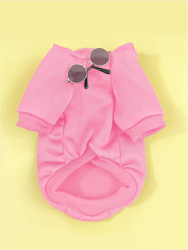 QWINEE 3Pcs Dog Hoodie Cat Apparel Dog Custume Set with Necklace and Sunglasses Pet Clothes for Puppy Small Medium Dogs Cats Light Pink Medium