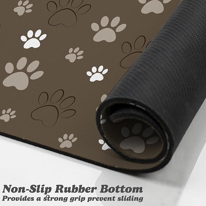 Dog Food Mat, Absorbent Water Bowl Mats Cat Pet Feeding Placemats Brown 17 * 30 inch