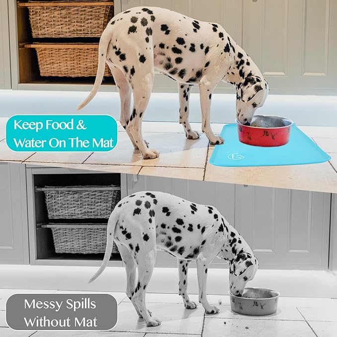 Silicone Waterproof Dog Cat Pet Feeding Mats, Non Slip, Easy Clean Pet Dog Cat Bowl Mats Placemat (24" x 16") Blue