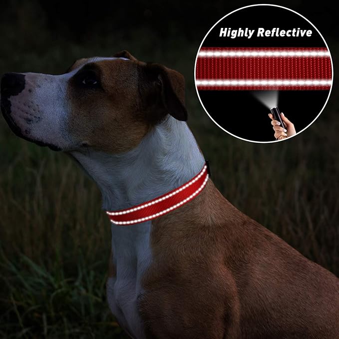 TagME Reflective Nylon Dog Collars, Adjustable Classic Pet Collar with Quick Release Buckle for Extra Large Dogs, Red, 1¼" Width