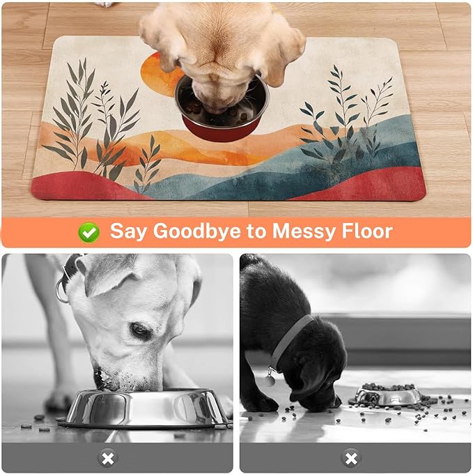 Absorbent Pet Dog Bowl Mat for Food and Water, Pet Cat Food Feeding Mat with Non Slip Rubber Backing, Dog Food Mats for Floors Waterproof, 12"x20"