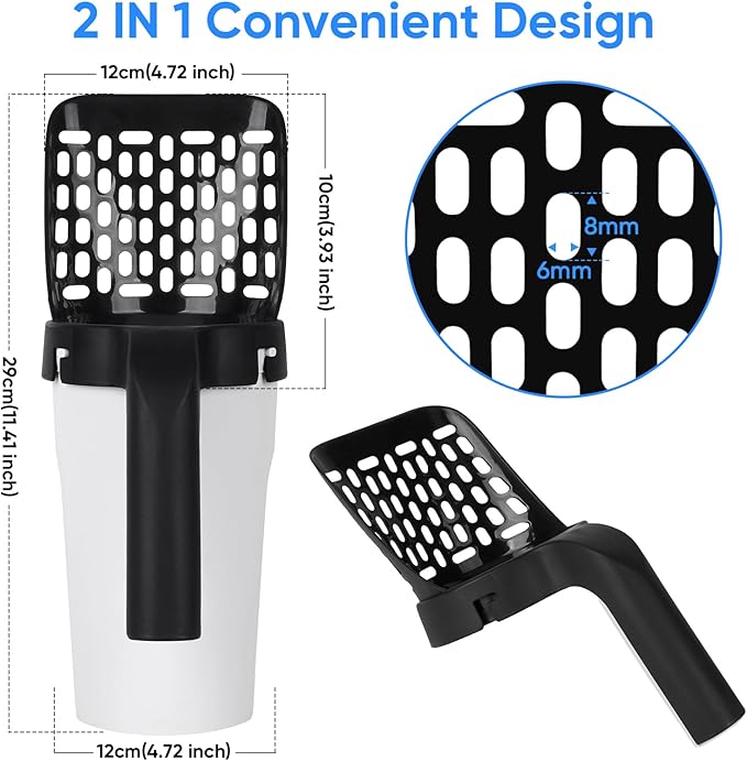 MYPIN Cat Litter Scooper with Holder, Upgraded Cat Litter Shovel with Bags and Waste Can, Cat Scooper with Extra 135 Count Litter Waste Bags, Large Capacity Portable Litter Shovel