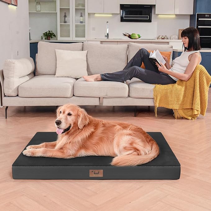 Orthopedic Dog Crate Bed for Extra Large Dogs, XXL Waterproof Comfort Pet Bed with Egg Crate Foam 47x29 Inch, Removable Oxford Cover, Black