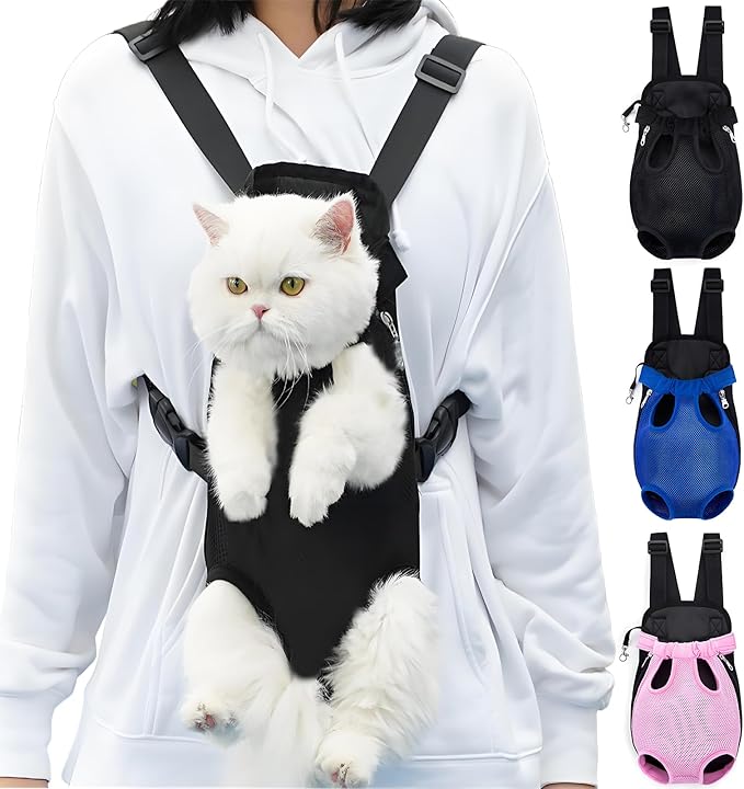 Pet Carrier Backpack, Adjustable Pet Front Carriers for Small Medium Dogs Cats 5-18 Lbs, Legs Out, Dog Cat Carrier Backpack for Hiking,Camping,Traveling,Cycling (Black, Medium（Fit:5-10lb）)