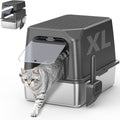 Enclosed Stainless Steel Cat Litter Box with Lid, XL Extra Large Litter Box for Big Cats, Metal Litter Pan High Sided, Never Absorbs Odors, Anti-Urine Leakage, Include Scoop (Dark Grey)