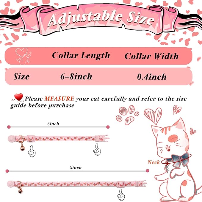 azuza 4 Pack Valentines Kitten Collar with Bell Valentines Day Breakaway Kitten Collars with Cute Heart Pattern Adjustable Size Suitable for Kittens