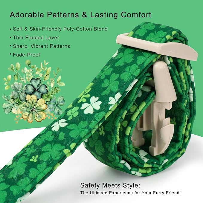St. Patrick's Day Dog Collar for Small Dogs - Bold Green Lucky Clover Dog Collars, Cute Irish Party Shamrock Puppy Collar, Lightweight Adjustable St. Patricks Day Pet Collars XS