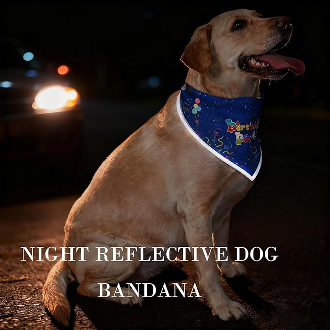 Birthday Dog Bandanas Boy,Blue Reflective Dogs Scarfs for Birthday Party Decorations Supplies for Dogs Pet Accessories,Cat Dogs Triangle Pet Scarves for Large Dogs Outfit,L