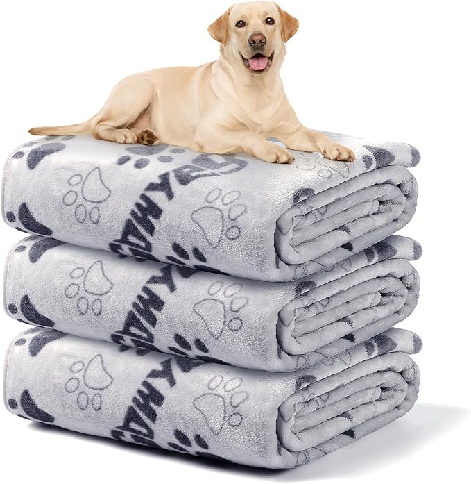 Soft Dog Blankets for Large Dogs & Cat Flannel Blanket Washable, 1 Pack 3 Premium Pet Mat Throw Cover for Kennel Crate Bed, Cute Paw Pattern,Gifts Puppy Essentials,41x31 inch,Grey