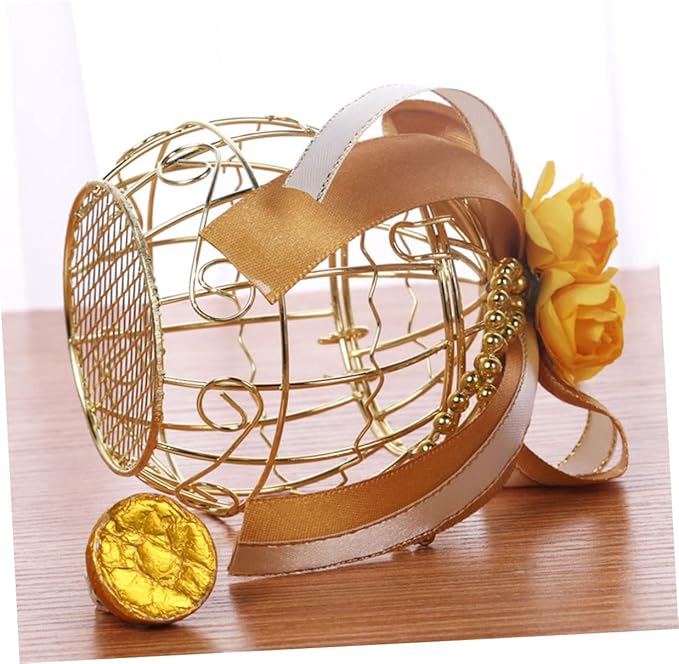 Beaupretty 6pcs Birdcage Shape Tinplate Candy Box Elegant Wedding Favor Containers for Sweets Treats and Decorative Hollow Chocolate Cases Golden Finish