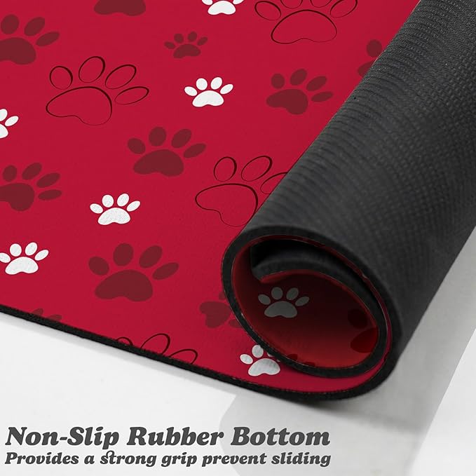 Dog Food Mat, Absorbent Water Bowl Mats Cat Pet Feeding Placemats Red 24 * 32 inch