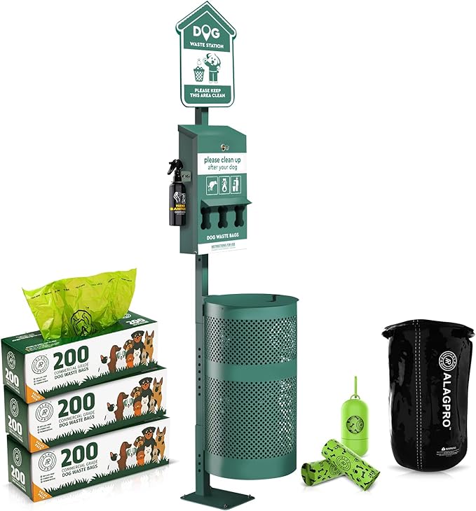 ALAGPRO® Dog Waste Station Outdoor Pet Waste Station with Hand Sanitizer Bottle, Commercial Dog Poop Station with Free 600 Roll Waste Bags & 50 Can Liners for Backyard, Park & HOA's