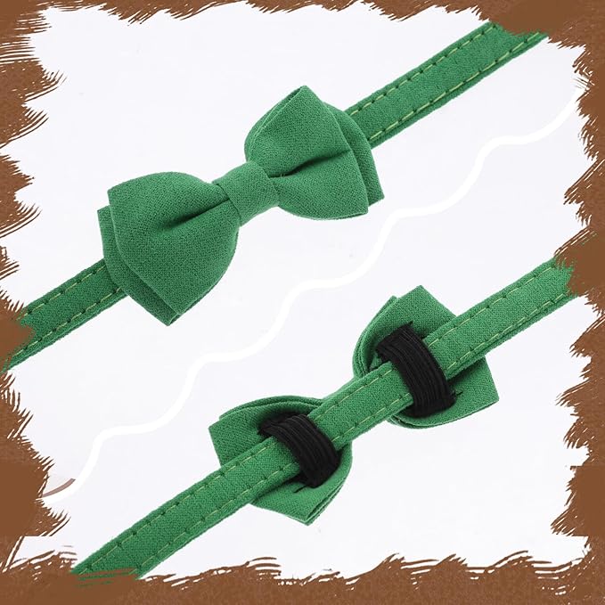 2 Pcs Bowtie Cat Collar with Bell Breakaway Cat Collars Cute Boy Kitten Collar Adjustable Small Puppy Safety Collar Solid Color Plaid Pet Collar (Green)