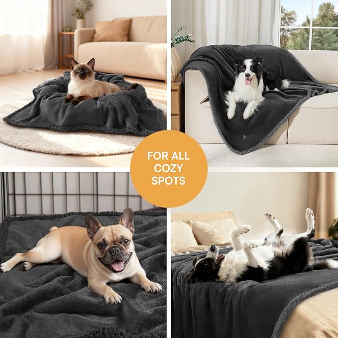 Luciphia Waterproof Pet Blanket, Liquid Pee Proof Dog Blanket for Sofa Bed Couch, Reversible Sherpa Fleece Furniture Protector Cover for Small Medium Large Dogs Cats, Black X-Large（85" x 57"）