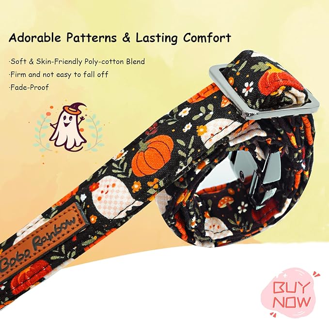 Halloween Dog Collar, Ghost Print Adjustable Pet Collar Fall Pumpkin Cute Cotton Soft Collars with Bow Tie Fall Metal Buckle Holiday Puppy Collars Boy&Girl Gift for Medium Dogs