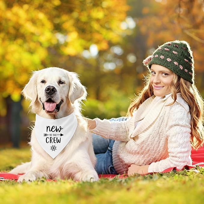 New to The Crew Dog Bandana New Puppy Announcement Gender Reveal Gift for New Owners Puppy Bandana Dog Owner Gifts Soft Triangle Bibs Scarf Accessories for Small Medium Dogs Pets (White)