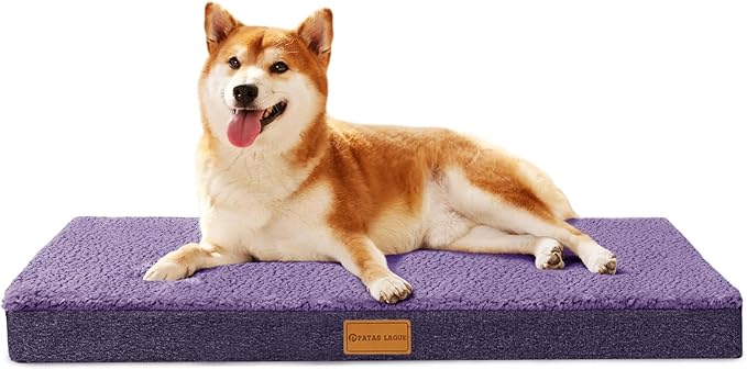 Patas Lague Orthopedic Dog Bed Large Sized Dog 36''X24'',Soft Waterproof Egg Crate Foam Medium Pet Crate Beds Mat with Removable Washable Cover and Non-Slip Bottom, Purple
