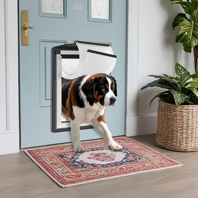 MAVRICFLEX Extra Large Dog Door for Door - All-Stainless Steel Frame, Weather-Resistant Double Soft Flaps, 2 Sliding ABS Panels for Door Use, Fits Giant Dogs Up to 220 LBS, Easy Install, Black