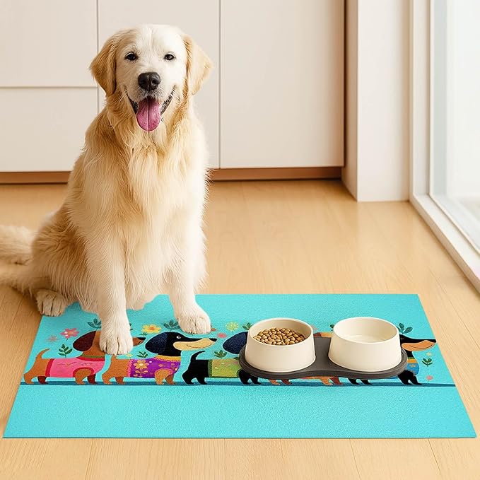 Spring Dachshund Pet Feeding Mat 24x16 Inch Cute Pet Feeding Area Mat Pet Food Mat Pet Mats for Food and Water Dog Mat for Food and Water Indoor Feeding Corner Kitchen Floor Decor