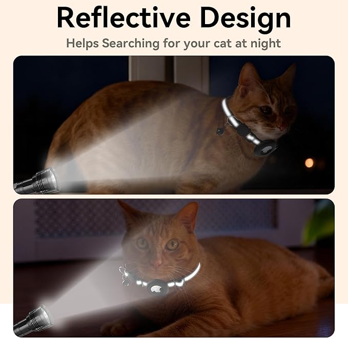 Vanjua 2 Pack Airtag Cat Collar Breakaway with Bell, Reflective Kitten Collar with Air Tag Cat Collar Holder Case for Girl Boy Cats, Pet Supplies Accessories (Black A+Black B)