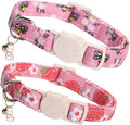 Elegant little tail 2 Pack Cat Collar-Pink Print Cotton Breakaway Cat Collars with Bell Pendant Kitten Boy Girl Safety Adjustable Collar for Small Cats Puppy