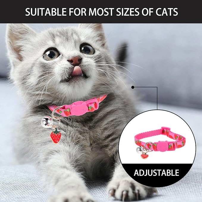 Mipcase Strawberry Printing Cat Collar with Bell Lightweight Adjustable Pet Collar for Festival Party Decoration