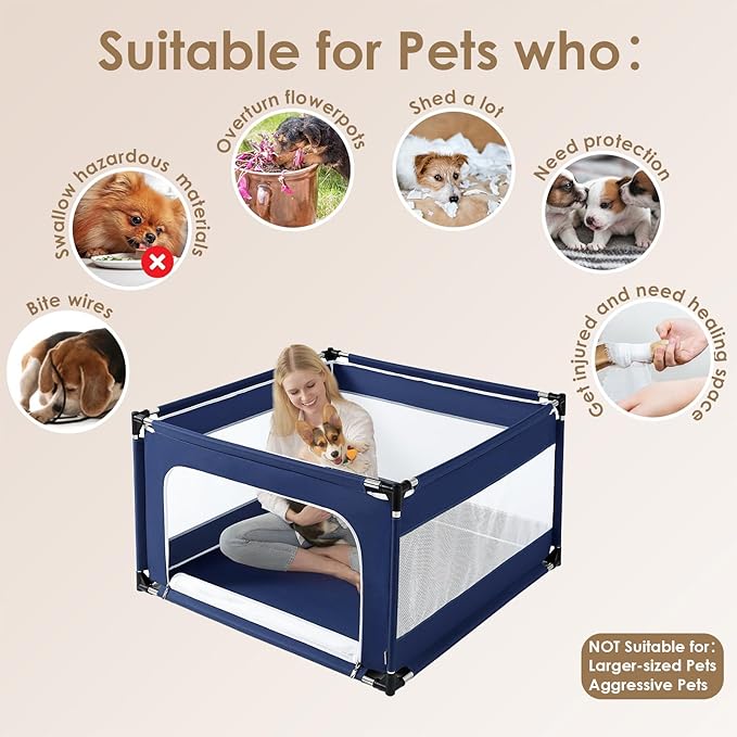 EHEYCIGA 42x42x26 Inches Puppy Playpen Without Top Cover for Dogs & Cats Indoor or Outdoor - Dog Playpen with Door, Dog Fence for Small Animal with Heavy-Duty Oxford & Steel Frame, Navy