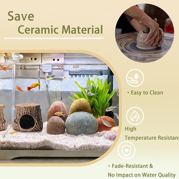 Aquarium Decor Cave Betta Fish Aquarium Accessories Ornaments Hiding Cave Wooden Stake Shape House Hideout for Shrimp Cichlid Hermit Crab, Octopus Hiding Breeding for Tank (Brown)