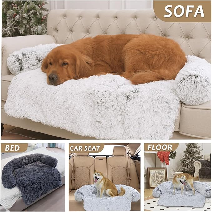 Tinaco Calming Dogs/Cats Bed Mats, Dog Pad Washable Removable Couch Cover, Plush Long Fur Mat for Pets, Waterproof Lining, Perfect for Small, Medium and Large Dogs and Cats (Desert Brown, 36"x31")