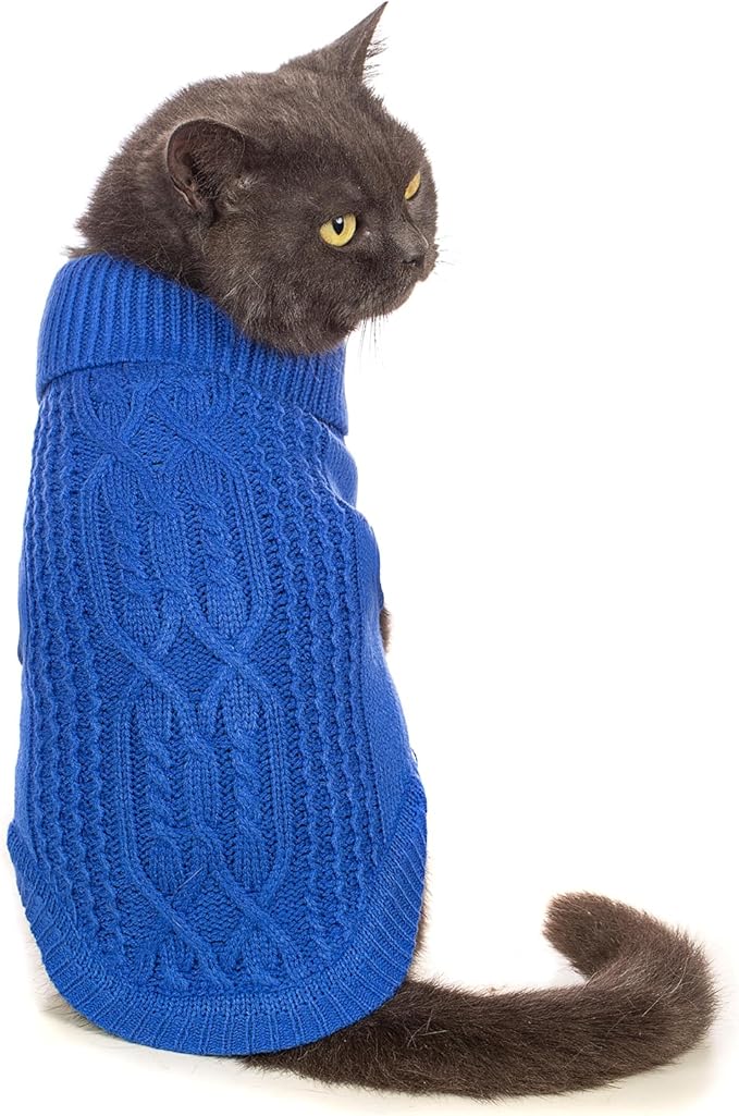 Stretchy Cat Sweater - 17 Colors & 6 Sizes | Snug Winter-Ready Knit for Boy/Girl Cats & Kittens(Dark Blue, Medium)