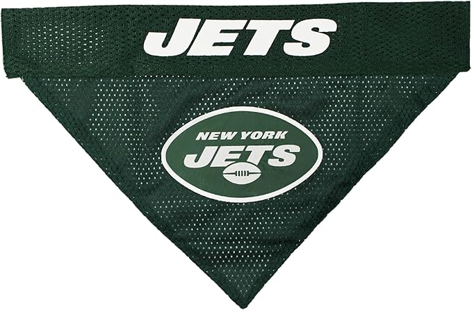 Pets First NFL DOG BANDANA - NEW YORK JETS REVERSIBLE PET BANDANA. 2 Sided Sports Bandana with a PREMIUM Embroidery TEAM LOGO, Small/Medium. - 2 Sizes & 32 NFL Teams available