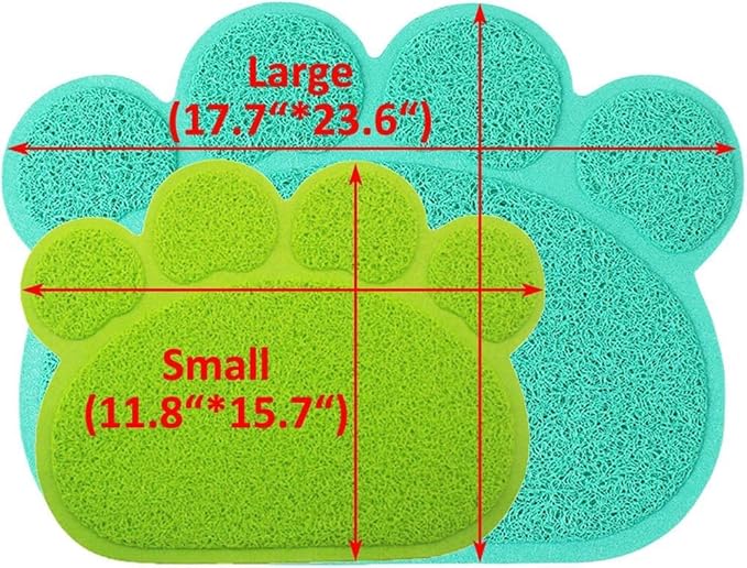 PVC Pet Dog Cat Puppy Kitten Dish Bowl Food Water Feeding Placemat, Non-Slip Cat Litter Mat Paw Shape, Blue Small
