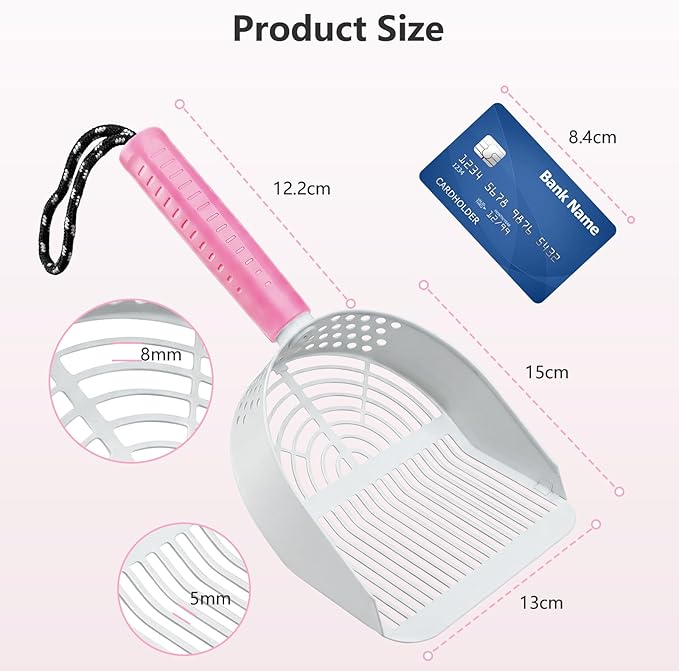 Cat Litter Scoop, Metal Scooper for Cat Box, Aluminum Alloy Sifter, Deep Shovel Poop Cleaner, Long Handle Ergonomic Grip, Rustproof Waterproof Construction, Design for Litter Box Cleaning