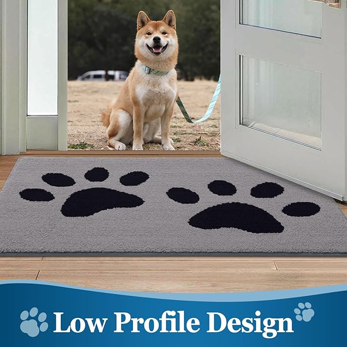 Buganda Dog Door Mat for Muddy Paws, Absorbent Dirt Trapper Washable Indoor Doormats, Non Slip Low-Profile Mud Mat for Dogs, Front Entrance Doormat for Inside Floor (40x32 Inches, Grey)