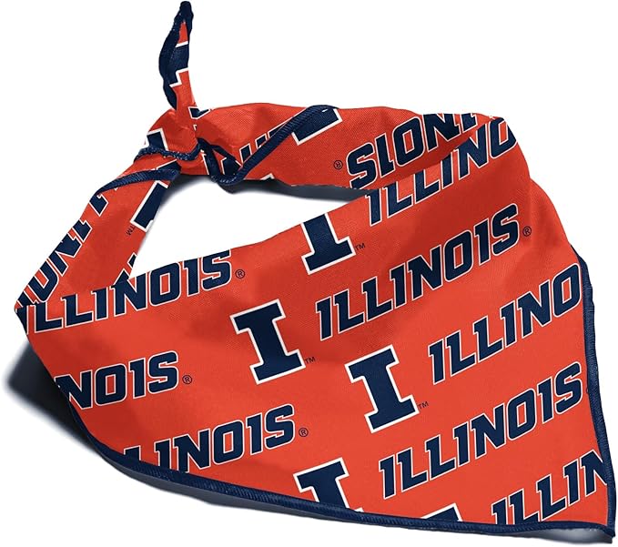 Illinois Fighting Illini Officially Licensed Bandana for Dogs and Cats | Fits Pets Great Gift Idea | Easy-to-Tie (Small, 13")
