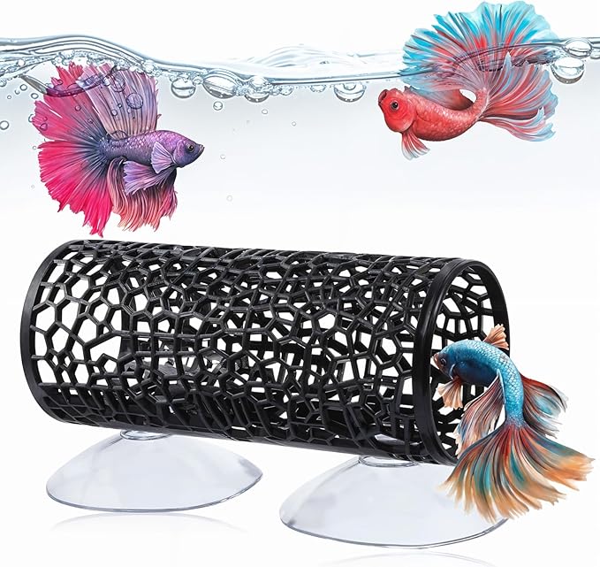 Betta Fish Toys, Black Betta Fish Tunnel Hammock, Safe Aquarium Decor for Smallfish Shrimp, Bettas Tank Accessories with Suction Cups Perfect for Hideout and Play Area